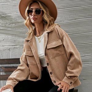 Flap Pocket Drop Shoulder Corduroy Jacket women's size M